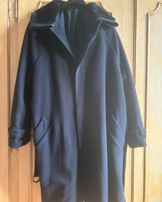 Cappotto Blu Gianni Versace con inserti pelliccia