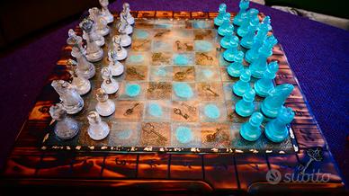 Scacchiera in legno realizzata a mano, illuminata