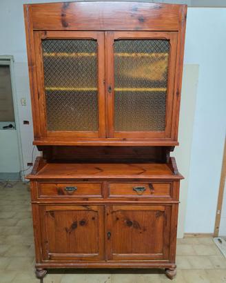 Credenza antica in legno massello con alzata