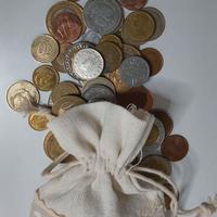 Lotto 100 monete mondiali Mix in sacchetto tessuto