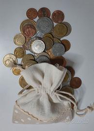 Lotto 100 monete mondiali Mix in sacchetto tessuto