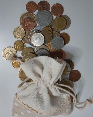 Lotto 100 monete mondiali Mix in sacchetto tessuto