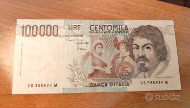 100000 lire Caravaggio banconota lira
