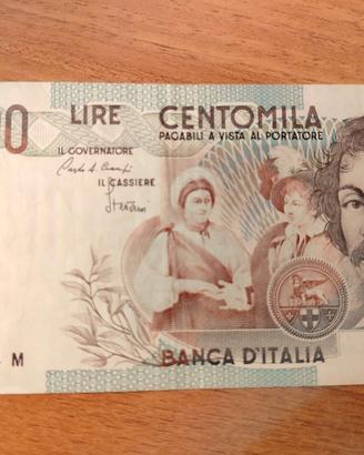 100000 lire Caravaggio banconota lira