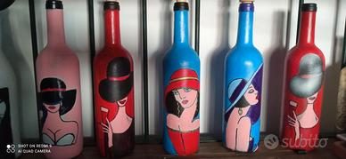 bottiglie vetro decorate a mano