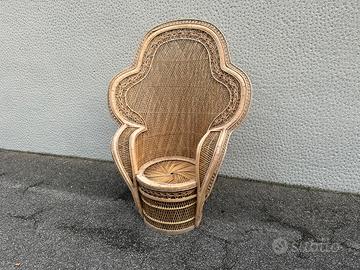 Poltrona Peacock in rattan 80’ 90’ - stile boho