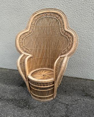Poltrona Peacock in rattan 80’ 90’ - stile boho