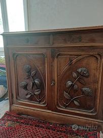 Credenza Vintage, legno e marmo intarsiato