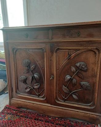 Credenza Vintage, legno e marmo intarsiato