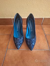 Scarpe in tessuto fantasia blu come nuove