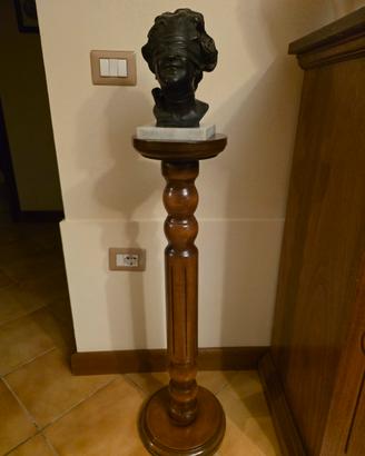 Piedistallo in legno + busto decorativo Bronzo 