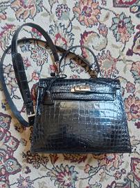 borsa in coccodrillo  nero vintage 