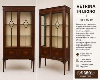 Vetrina classica in legno con ante in vetro