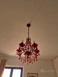 lampadario vetro rosso simil Murano