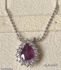 COLLANA ORO 18kt. DIAMANTI E RUBINO GOCCIA
