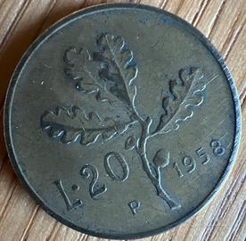 Moneta italiana da 20 lire 1958