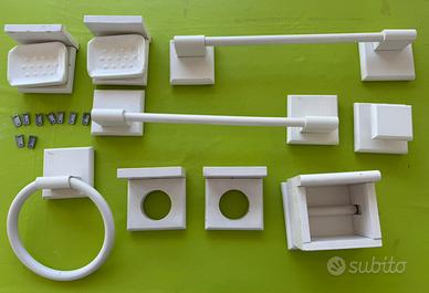 Accessori  bagno vintage legno bianco set completo