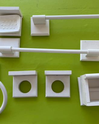 Accessori  bagno vintage legno bianco set completo