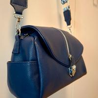Borsa donna blu nuova con tracolla decorata