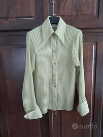 camicia donna verde acido plissettata