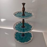Vintage hand painted 3 tier pottery cake stand 