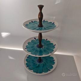 Vintage hand painted 3 tier pottery cake stand 