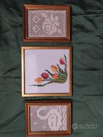 3 quadretti vintage cornice in legno e coperti col