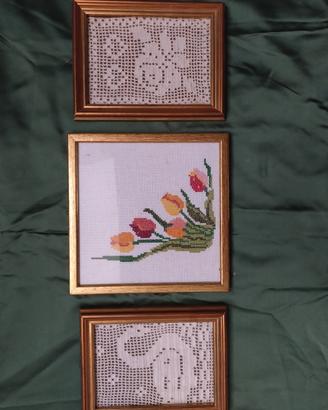 3 quadretti vintage cornice in legno e coperti col