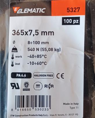 100 FASCETTE Elematic 365x7,5 grandi Recinzione