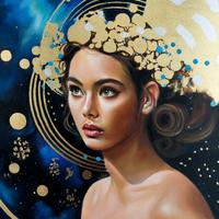 Dipinto olio su tela donna galassia Simona Zecca