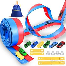 Pista Macchinine Flessibile 460cm, Rosso e Blu Fle