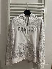 Felpa bianca cappuccio e zip taglia S 100% cotone