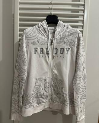 Felpa bianca cappuccio e zip taglia S 100% cotone