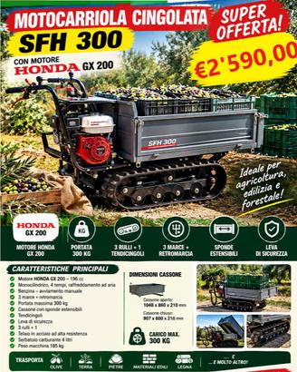 MOTOCARRIOLA CINGOLATA SFH 300 - HONDA GX 200
