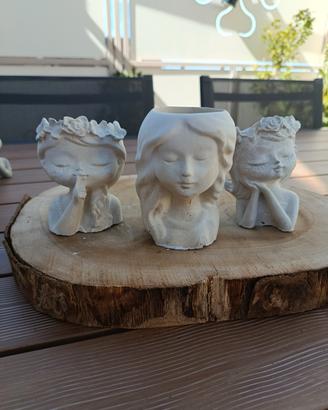 Statuette viso femminile 3 pezzi casa/giardino 