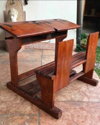 Banco scuola vintage legno anni '30 leggio