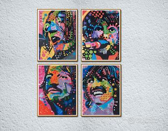 Ritratti Beatles Dipinti a Mano Tempera su Carta