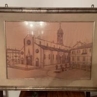 Grande quadro dipinto duomo saluzzo vintage