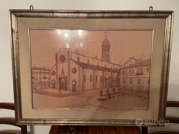 Grande quadro dipinto duomo saluzzo vintage