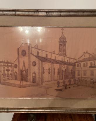 Grande quadro dipinto duomo saluzzo vintage