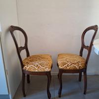 Coppia di sedie anni 30 in tessuto broccato verde