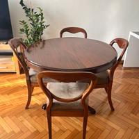 Tavolo rotondo massello + 4 sedie vintage metà 900