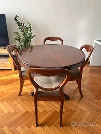 Tavolo rotondo massello + 4 sedie vintage metà 900