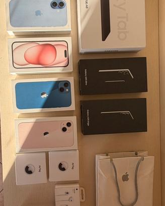 Lotto scatole originali Apple + Samsung+accessori