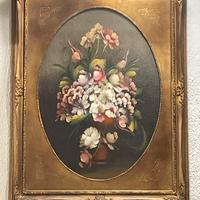 Dipinto floreale a olio cornice dorata