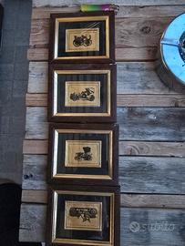 4 quadretti vintage foglia oro23k