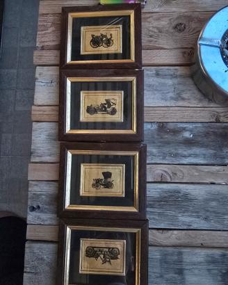 4 quadretti vintage foglia oro23k