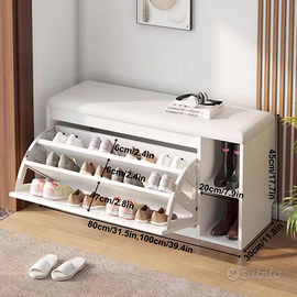 Scarpiera panca con mensole scaffali bianca mdf