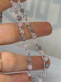 Collana Artigianale uncinetto cristallo rosa lilla