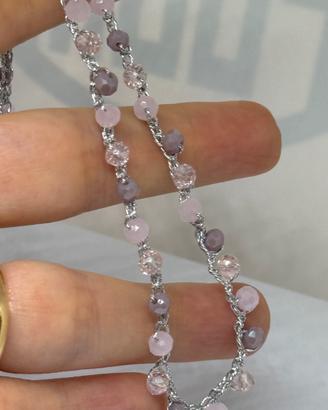 Collana Artigianale uncinetto cristallo rosa lilla